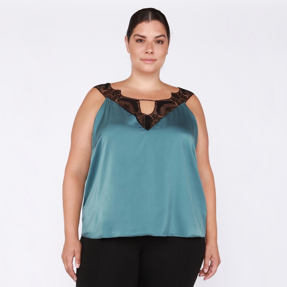 Black Tape_ Women's Lace Trim Satin Cami Top 2X